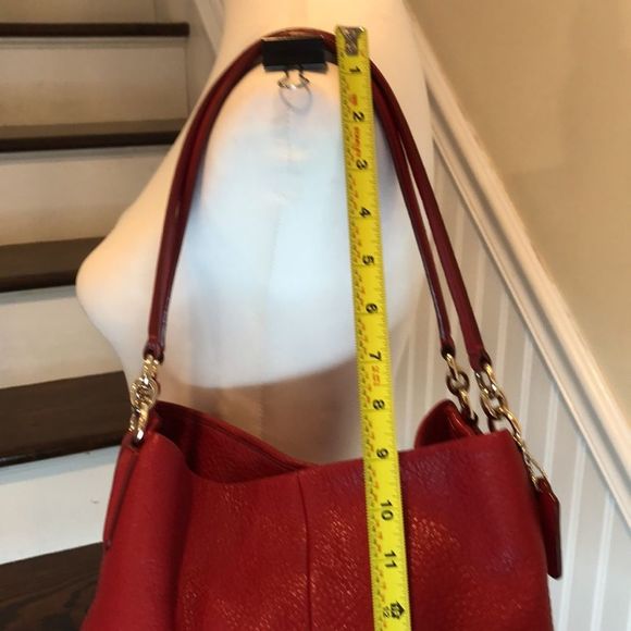 COACH Madison Phoebe Tumbled Red Leather Red Lining 3 Section Shoulder Bag - Picture 13 of 16